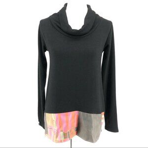 PBC Volt Design Black Long Sleeve Cowl Neck Multicolor Trim Sweater Top Size 2